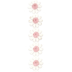 Dantela impletita cu flori late 25 mm alb si roz - 1 metru