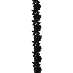 Dantela impletita cu flori late 20 mm neagra - 1 metru