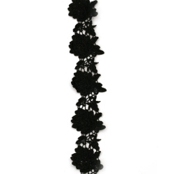 Dantela impletita cu flori late 20 mm neagra - 1 metru