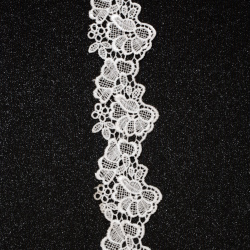 Ширит цвете плетен дантела 20 мм бял - 1 метър