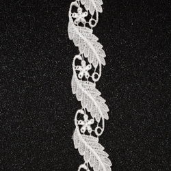 Foaie lată de dantelă tricotată 30 mm alb - 1 metru