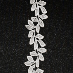 Φύλλο,Δαντέλα κορδέλα πλεκτή 40 mm λευκό - 1 μέτρο
