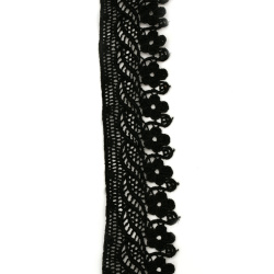 Crochet Lace Edging / 50 mm /  Black - 1 meter