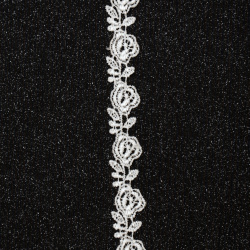 Ширит цвете плетен дантела 15 мм бял - 1 метър