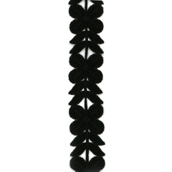 Ширит листо плетен дантела 30 мм черен - 1 метър
