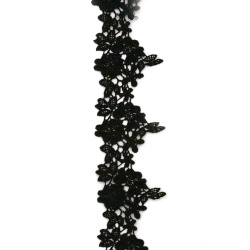 Dantela impletita cu flori late 45 mm neagra - 1 metru