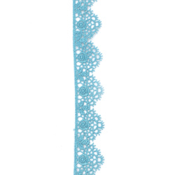 Dantela lata tricotata 22 mm culoare turcoaz - 1 metru