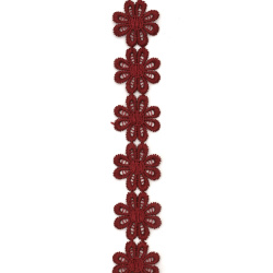 Dantela impletita cu flori late 25 mm culoare visiniu - 1 metru