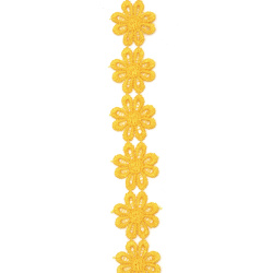 Dantela impletita cu flori late 25 mm culoare galben sofran - 1 metru