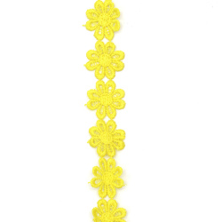 Λουλούδι, Δαντέλα κορδέλα πλεκτή 25 χιλ. χρώμα κίτρινο - 1 μέτρο