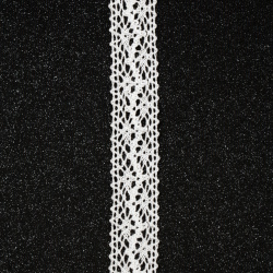 Panglică dantelă bumbac 25 mm culoare alb - 1 metru