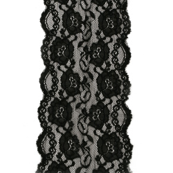 Wide Elastic Lace Ribbon / 145 mm / Black - 1 meter