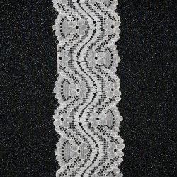 Fine Elastic Lace Ribbon / 60 mm / White - 1 meter
