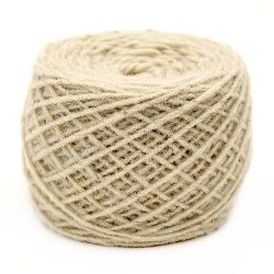 Natural Wool Yarn / 2 mm, 1x1 Layers / White -100 grams