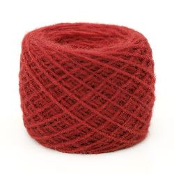 Natural Wool Yarn / 2 mm, 1x1 Layers / Red -100 grams