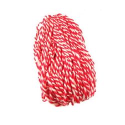 Tricolor Twisted Martenitsa Cord /  100% Wool / 2x2 Layers - 100 grams