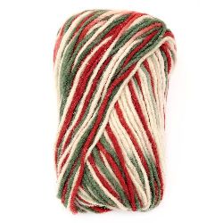 YARN  white, green, red for making clothes, jewelry and accessories100 percent wool -100 grams -130 meters