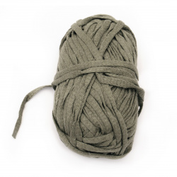 Yarn ribbon 7-8 mm 80 percent cotton 20 percent polyester green 100 grams- 50 meters