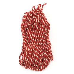 Twisted Three-ply Wool Yarn / 2 Red and 1 White - 100 grams
