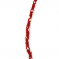 Объл шнур 5 мм 100 процента вълна цвят червен, бял-3 метра