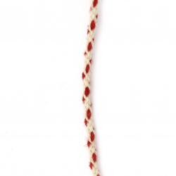 Объл шнур 4 мм 100 процента вълна цвят бял, червен -3 метра