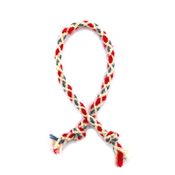 Round Cord, 5 mm, 100% Wool, White, Red, Blue - 3 Meters