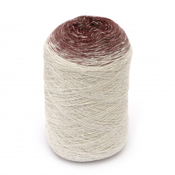 Yarn SOUFFLE LUX color white, wine melange 80% cotton 10% polyester 10% lamella -900 meters -310 grams