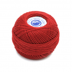 Yarn COTTON PERLE - 100% Cotton: Mercerized, Carbonated, Combed / Red / 25 grams - 175 meters