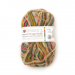 Yarn SOCKWOOL PRIME MULTI - 75% Superwash Wool, 25% Polyamide / Color: White, Cyclamen, Yellow, Green / 50 grams - 210 meters