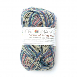 Yarn SOCKWOOL PRIME MULTI - 75% Superwash Wool, 25% Polyamide / Color: Blue and Pink Melange / 50 grams - 210 meters