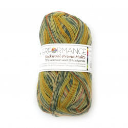 Yarn SOCKWOOL PRIME MULTI -   75% Superwash Wool, 25% Polyamide / Color: Green and Yellow Melange / 50 grams - 210 meters