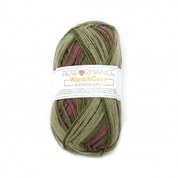 Yarn WARM&COZY - 75% Superwash Wool, 25% Polyamide / Color: Purple, Olive / 100 grams - 260 meters