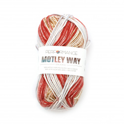 Yarn MOTLEY WAY - 100% Acrylic / Color: White, red, Ocher / 100 grams - 160 meters