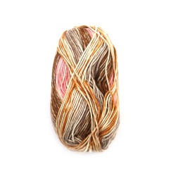 Colorful Yarn MOTLEY WAY Shine, 100% Acrylic, Colors: White, Pink, Ocher & Brown, 100 grams - 160 meters