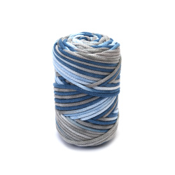 Sfoară Macrame 3 mm 60% bumbac 40% viscoză 250 grame - 85 metri culoare albastru deschis melanj