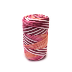 Delicate Macrame Cord 3 mm – 60% Cotton & 40% Viscose Blend, 250 g / 85 m, Pink Mélange, Perfect for Boho Wall Hangings, Decorative Knots & Handmade Art Projects
