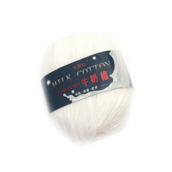 Worsted Yarn: 20% Cotton, 80%  Milk Cotton / White Color - 50 grams