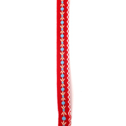 Dekoratives Zierband 12 mm, Rot mit Weiß, Beige und Blau – 5 m