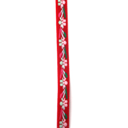 Zierband 10 mm zum Basteln – Rot mit Altrosa, Rosa, Hellblau, Mint und Grün – 5 m