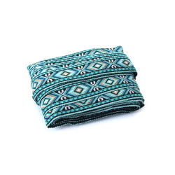 Dekorační lemovací stuha 18 mm, tyrkysová s bílou, béžovou, světle modrou, tmavě modrou a černou - 5 m