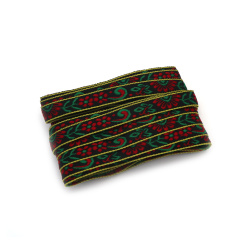 Ширит 10 мм, черен, с червено, зелено и бледозелен кант -5 метра