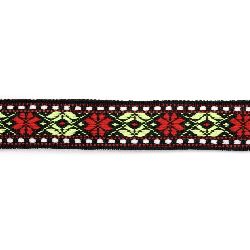 Braid, 24 mm, Black with Red Flowers - 5 Meters