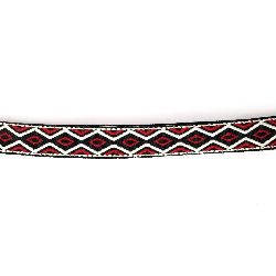 Fabric Embroidered Ribbon with Ethnic Ornaments / Red, White and Black / Width: 15 mm - 1 meter
