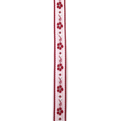 Σιρίτι 11 mm λευκό με κόκκινα λουλούδια και λαμέ -5 μέτρα