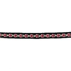 Fabric Trim for Handmade Accessories and Decoration / Black with Pink Flowers / Width: 9 mm - 5 meters