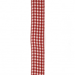 Checkered Textile Ribbon / 20 mm / White and Red - 2 meters