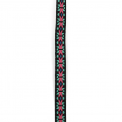 Not Available Online. You can also buy at EM ART stores and at +359 884 000 893 Jacquard Ribbon Trim / Width: 15 mm / Dark blue with Turquoise, Cyclamen and Blue - 5 meters