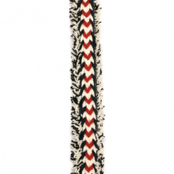 Ширит 25 мм с плетеница бяло червено и тъмно синьо и ресни букле -1 метър
