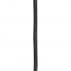 Panglică de satin 6 mm catifea neagră cu puncte albe ~ 5 metri