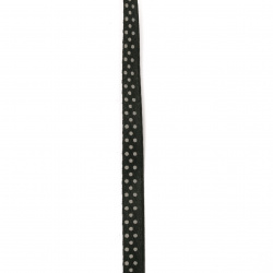 Panglică de satin 6 mm catifea neagră cu puncte albe ~ 43 metri